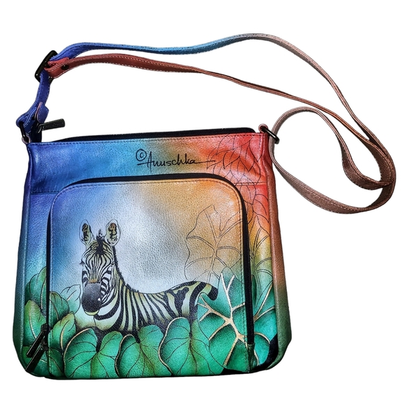 ANUSCHKA NWOT Anna Zebra Safari Medium Organizer Crossbody Purse - Picture 2 of 7